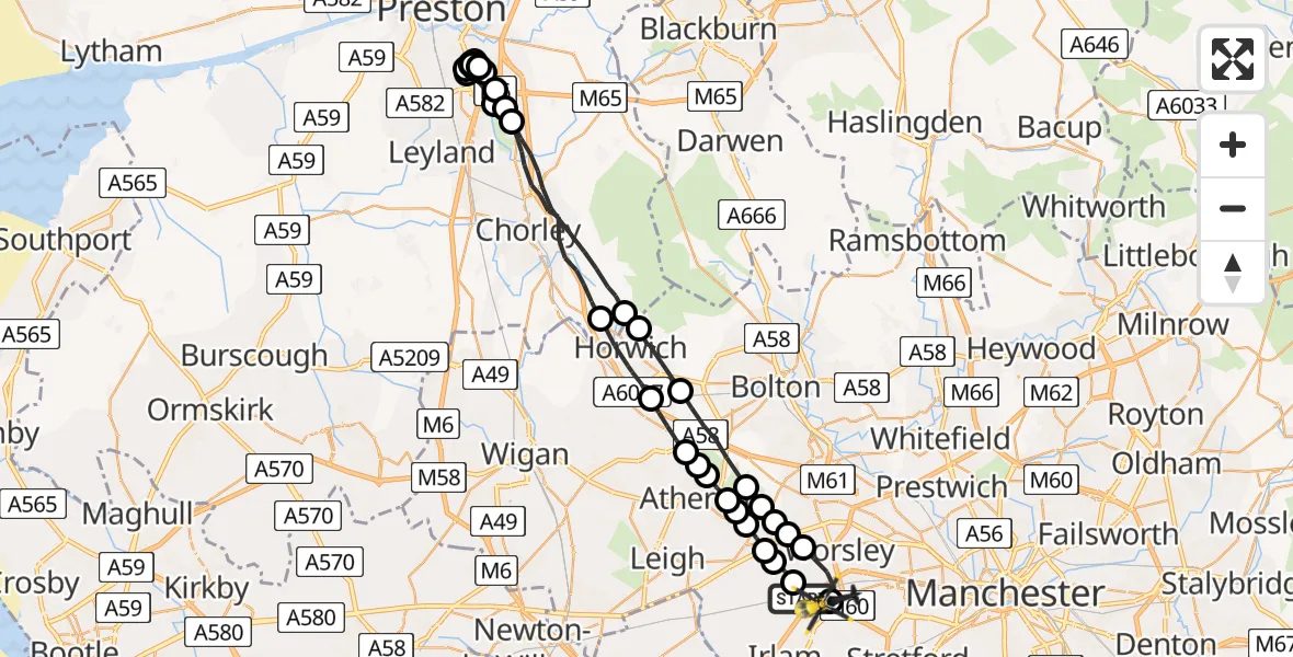Flight route Police Helicopter Irlam - Irlam, 25 July 2026, 17:18