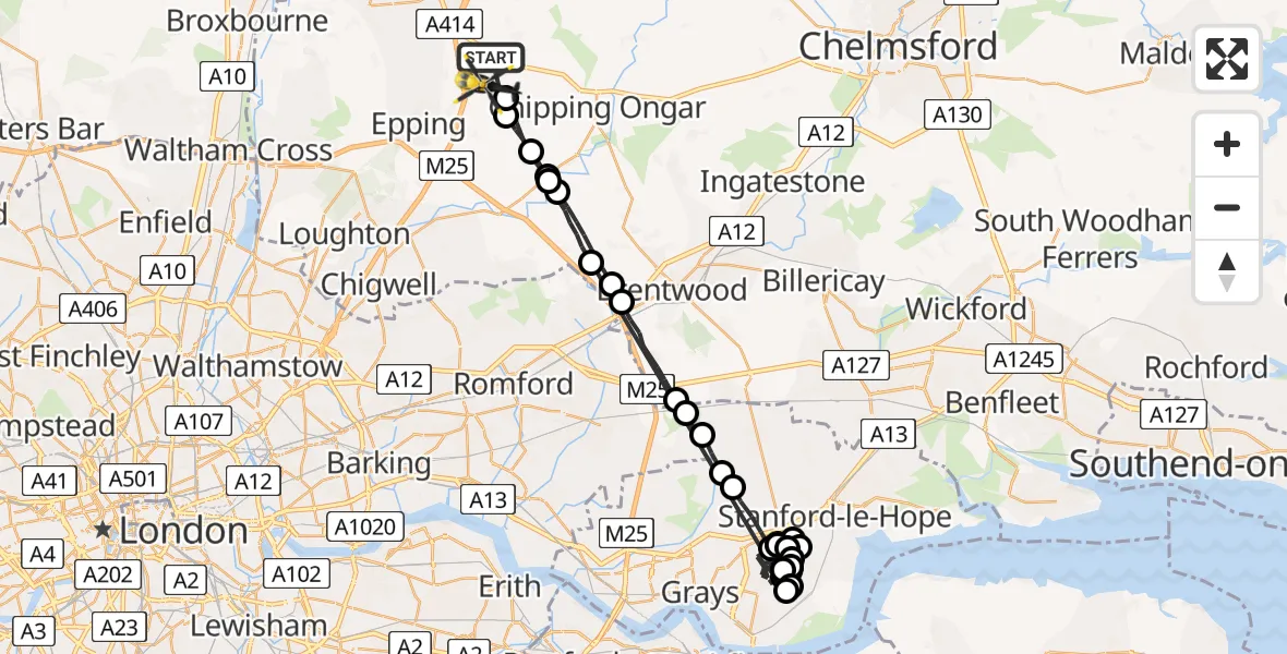 Flight route Police Helicopter North Weald Bassett - North Weald Bassett, 25 July 2026, 17:31