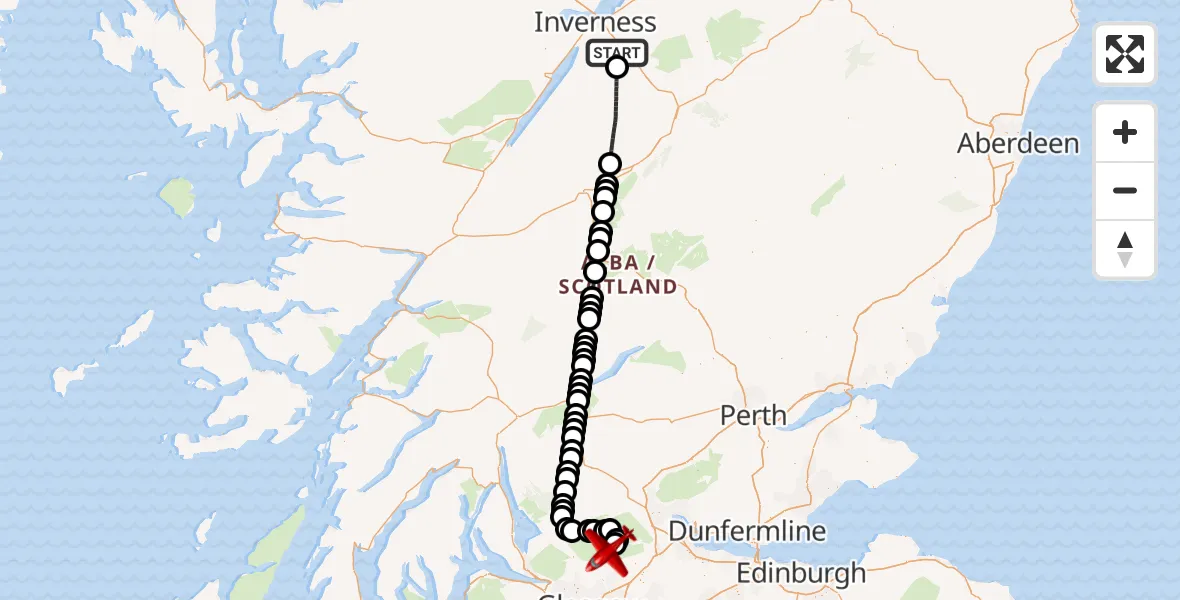 Flight route Air Ambulance Aircraft Inverness - Stirling, 25 July 2026, 17:33
