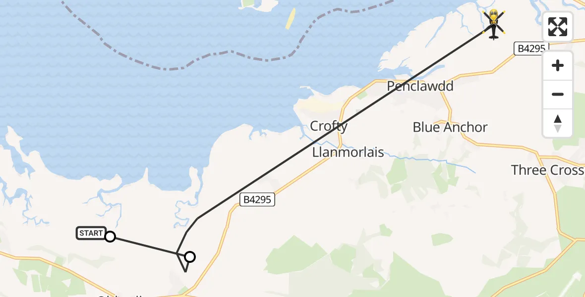 Flight route Police Helicopter Llanrhidian Lower - Gowerton, 25 July 2026, 19:11