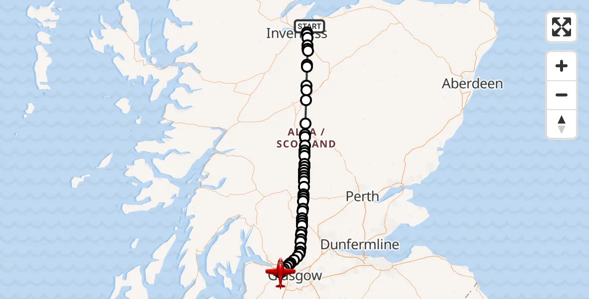 Flight route Air Ambulance Aircraft Inverness - Glasgow Airport, 25 July 2026, 19:53