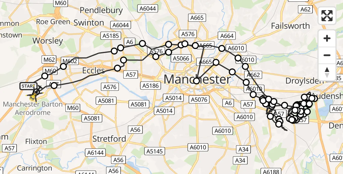 Flight route Police Helicopter Manchester Barton Aerodrome - Manchester Barton Aerodrome, 25 July 2026, 21:24