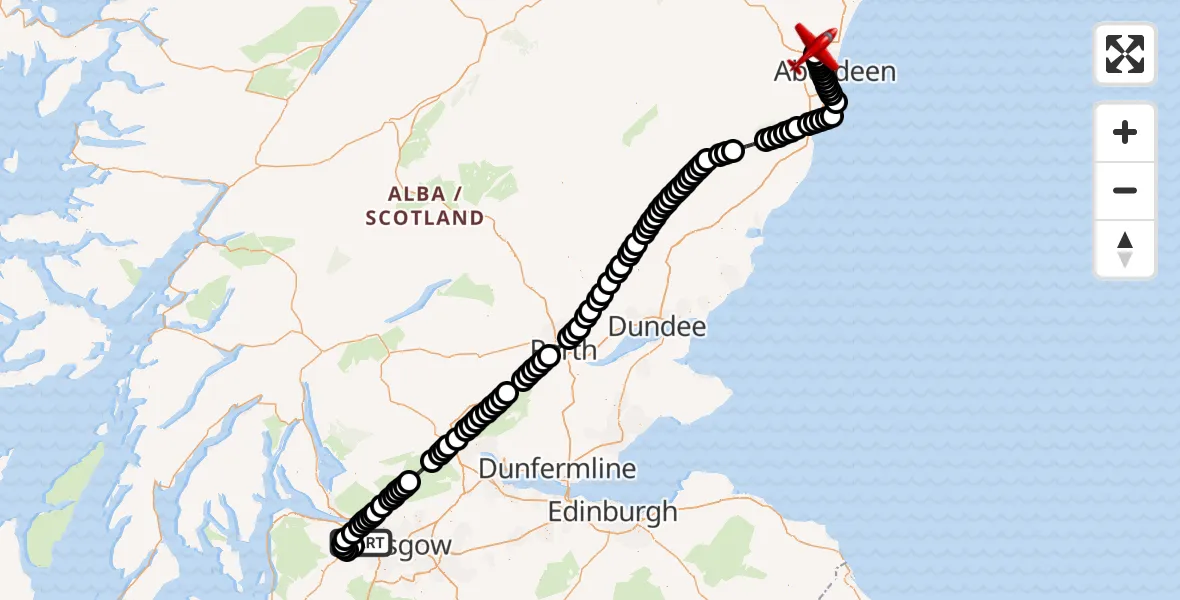 Flight route Air Ambulance Aircraft Glasgow Airport - Aberdeen International Airport, 25 July 2026, 21:39