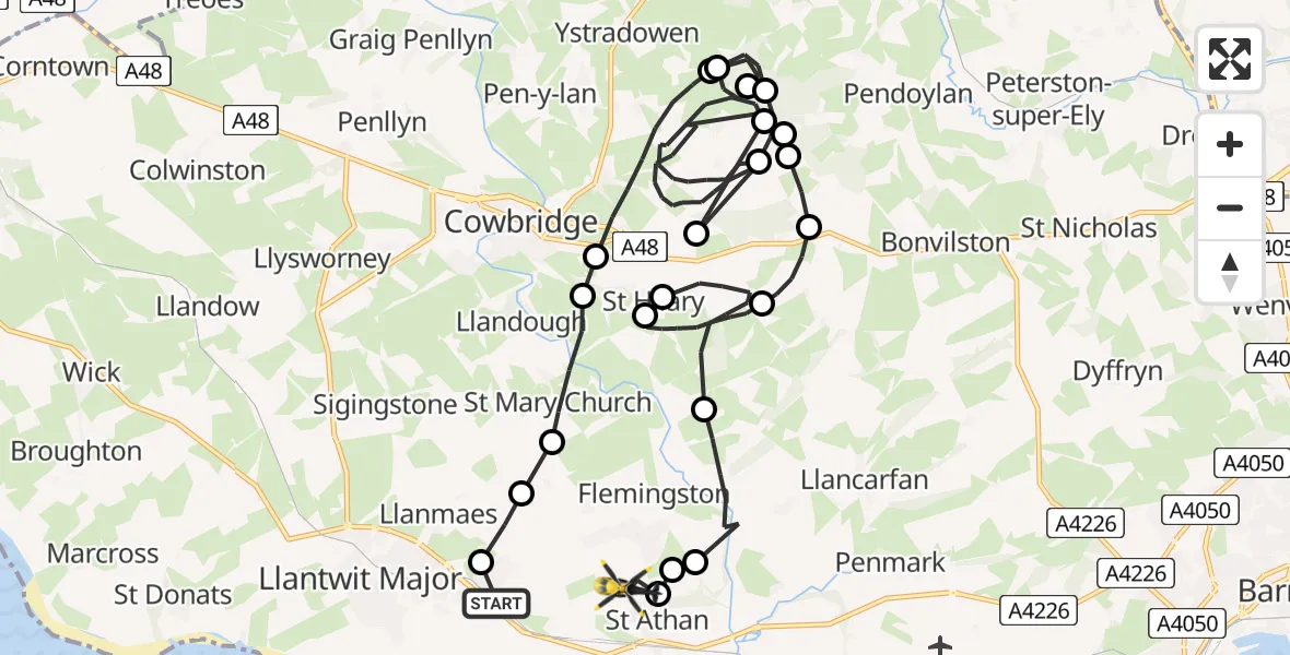 Flight route Police Helicopter MOD St Athan - MOD St Athan, 25 July 2026, 21:42