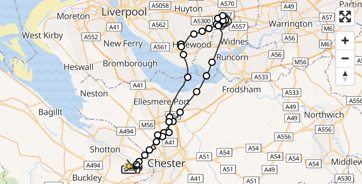 Flight route Police Helicopter Hawarden Airport - Hawarden Airport, 25 July 2026, 21:51