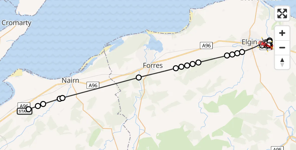 Flight route Air Ambulance Helicopter Croy - Moray, 25 July 2026, 23:21