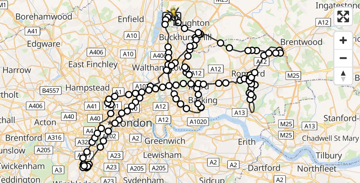 Flight route Police Helicopter Metropolitan Police Air Support Unit Lippitts Hill - Sewardstonebury, 26 July 2026, 00:01