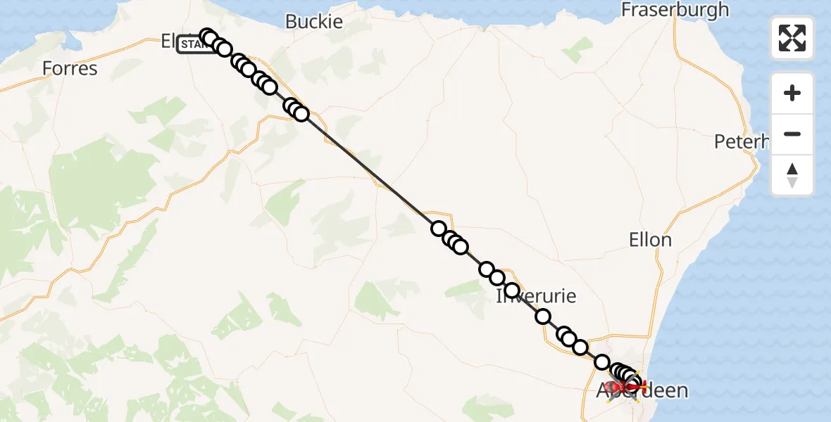 Flight route Air Ambulance Helicopter Elgin - Midstocket, 26 July 2026, 00:31
