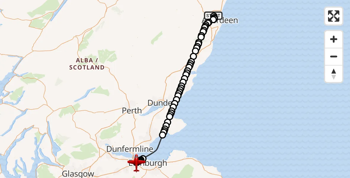 Flight route Air Ambulance Aircraft Aberdeen International Airport - Edinburgh Airport, 26 July 2026, 01:14