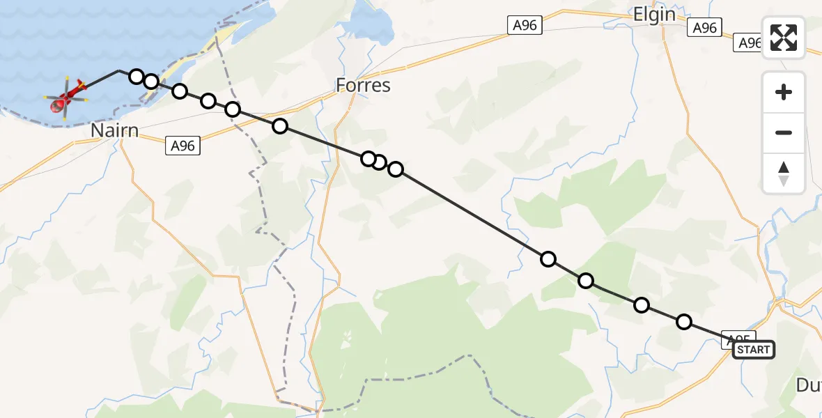 Flight route Air Ambulance Helicopter Aberlour - North Sea, 26 July 2026, 02:04