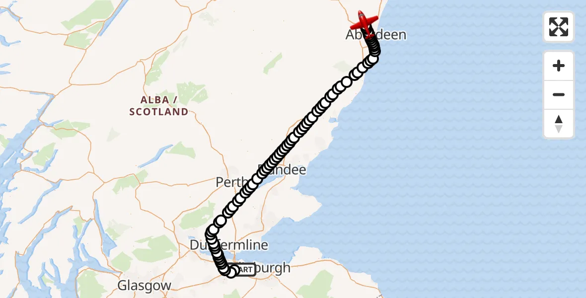 Flight route Air Ambulance Aircraft Edinburgh Airport - Aberdeen International Airport, 26 July 2026, 02:25