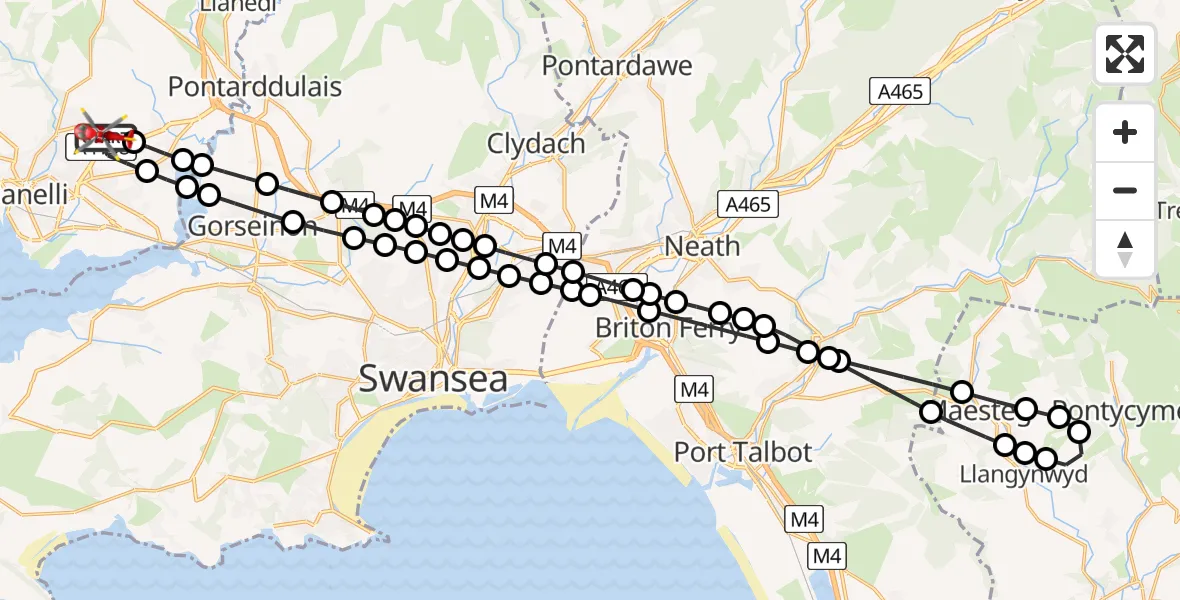Flight route Air Ambulance Helicopter Dafen - Dafen, 26 July 2026, 06:58
