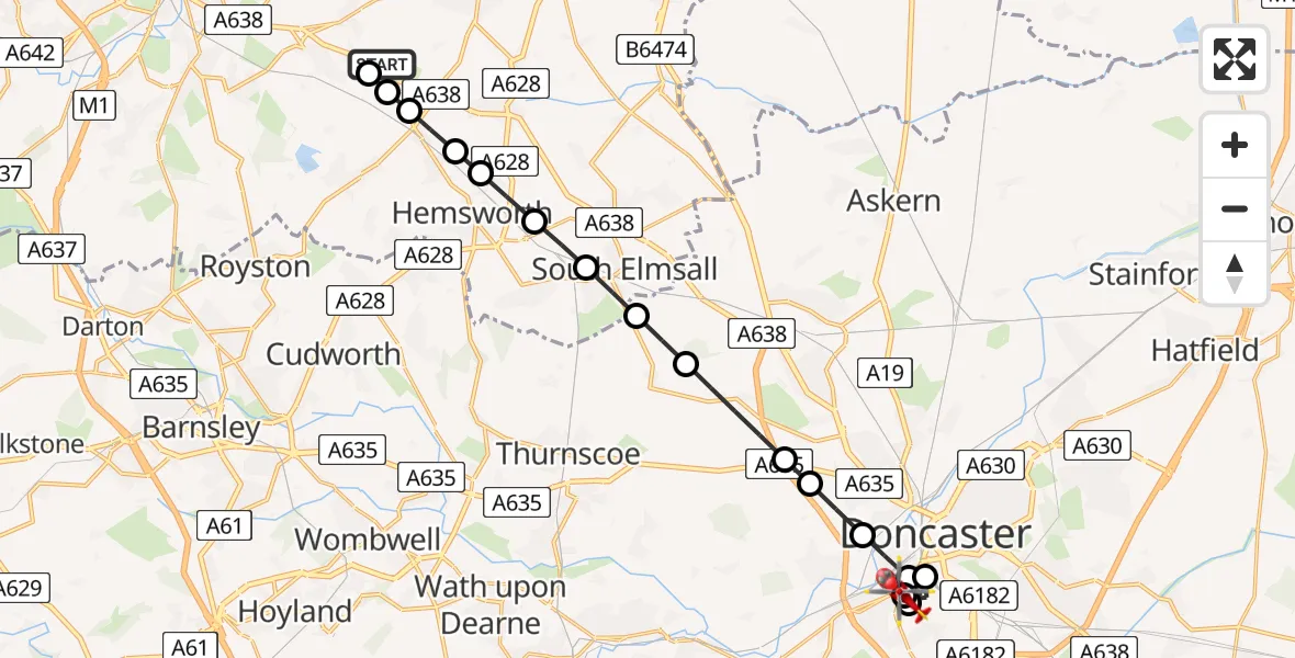 Flight route Air Ambulance Helicopter YAA Nostell Helicopter Port - Balby, 26 July 2026, 08:41