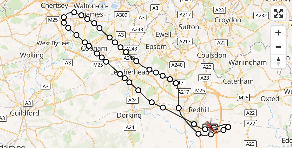 Flight route Air Ambulance Helicopter Redhill Aerodrome - Redhill Aerodrome, 26 July 2026, 08:55