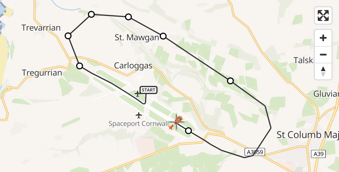 Flight route Coastguard Helicopter Cornwall Airport Newquay - Cornwall Airport Newquay, 26 July 2026, 08:56