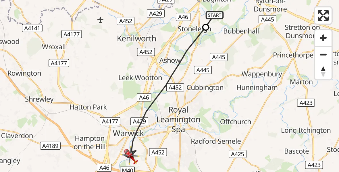 Flight route Air Ambulance Helicopter Warwick - Warwick, 26 July 2026, 09:33