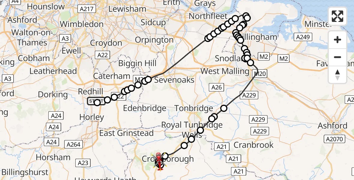 Flight route Air Ambulance Helicopter Redhill Aerodrome - Wealden, 26 July 2026, 09:34