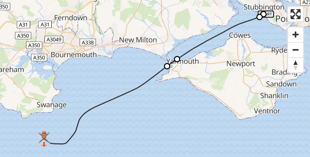Flight route Coastguard Helicopter Solent Airport - English Channel, 26 July 2026, 09:53