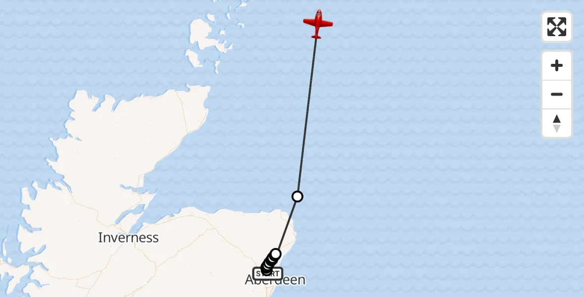 Flight route Air Ambulance Aircraft Aberdeen International Airport - North Sea, 26 July 2026, 10:20