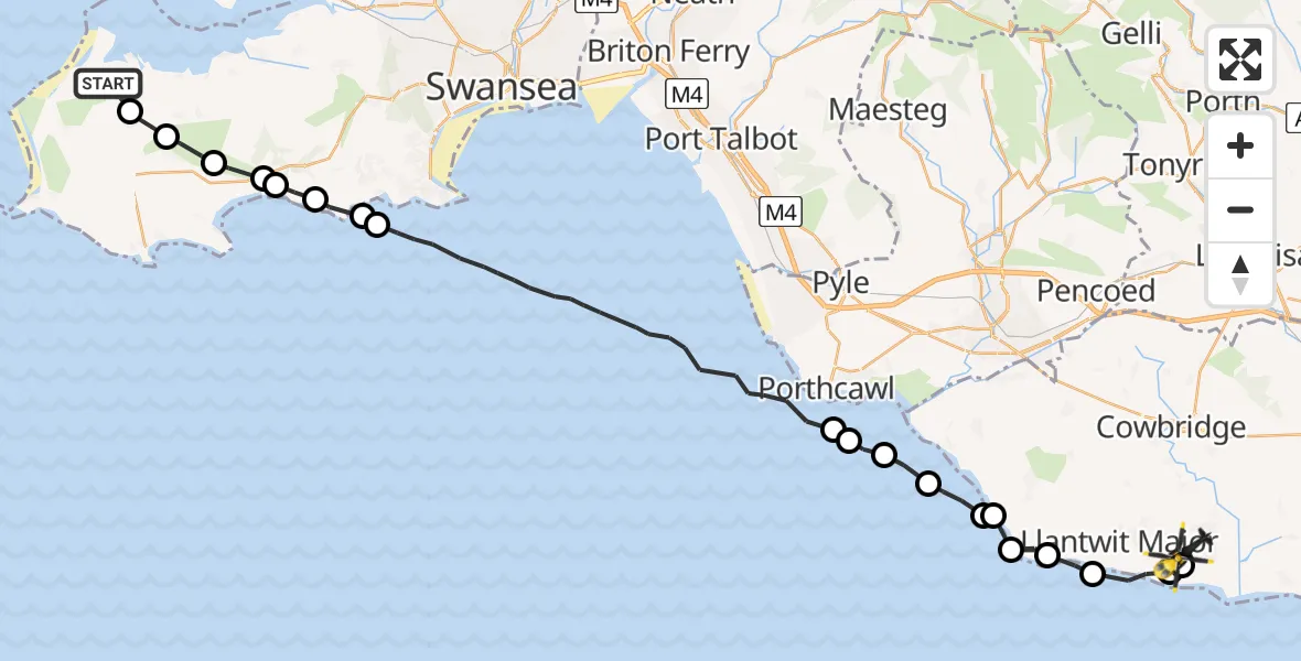 Flight route Police Helicopter Llanmadoc - MOD St Athan, 26 July 2026, 10:38