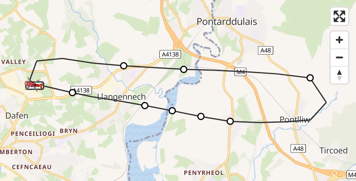 Flight route Air Ambulance Helicopter Dafen - Dafen, 26 July 2026, 11:01