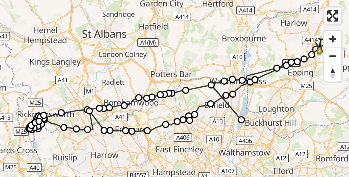 Flight route Police Helicopter Epping Forest - North Weald Bassett, 26 July 2026, 11:05