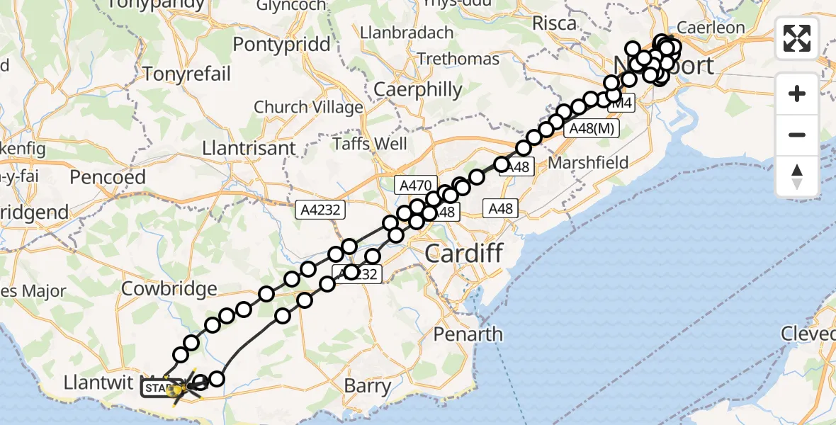 Flight route Police Helicopter MOD St Athan - MOD St Athan, 26 July 2026, 11:12