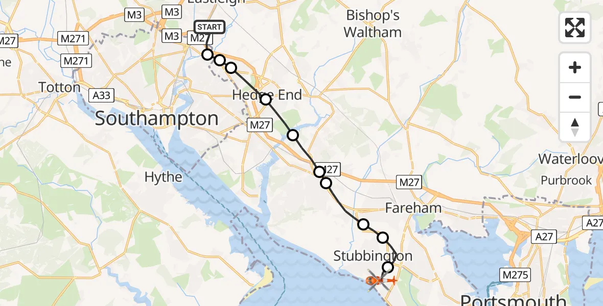 Flight route Coastguard Helicopter Southampton Airport - Solent Airport, 26 July 2026, 11:22