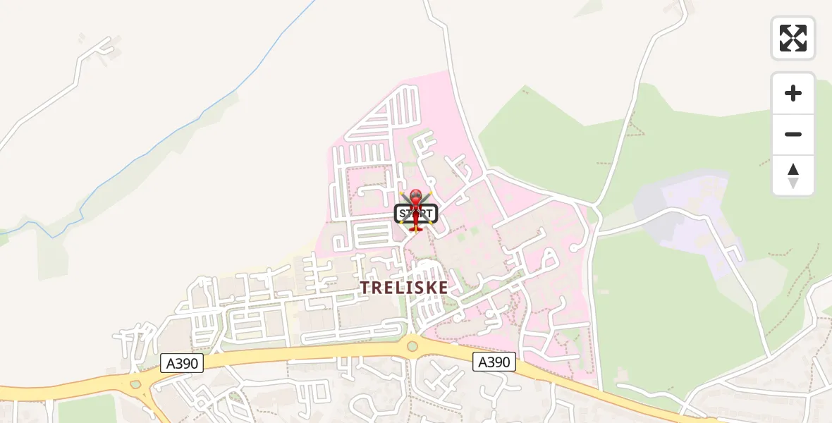 Flight route Air Ambulance Helicopter Treliske Hospital - Treliske Hospital, 26 July 2026, 11:49