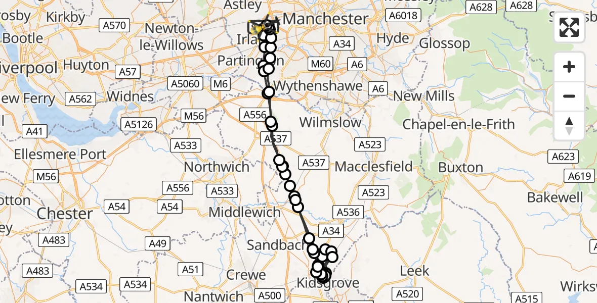 Flight route Police Helicopter Manchester Barton Aerodrome - Manchester Barton Aerodrome, 26 July 2026, 11:52