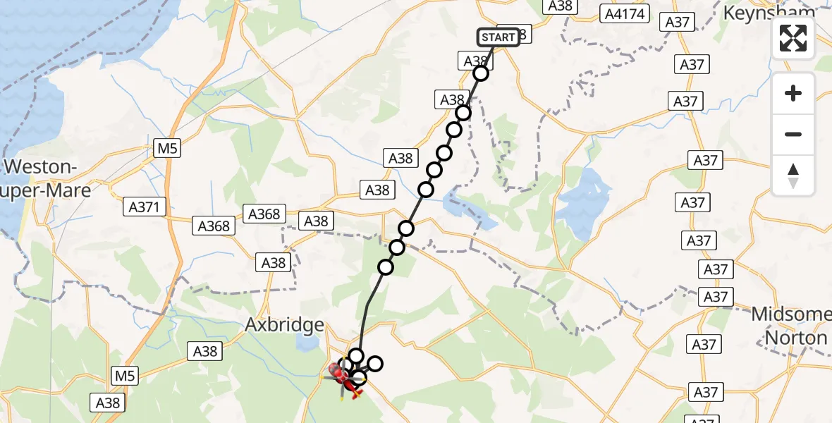 Flight route Air Ambulance Helicopter Barrow Gurney - Nyland, 26 July 2026, 12:09