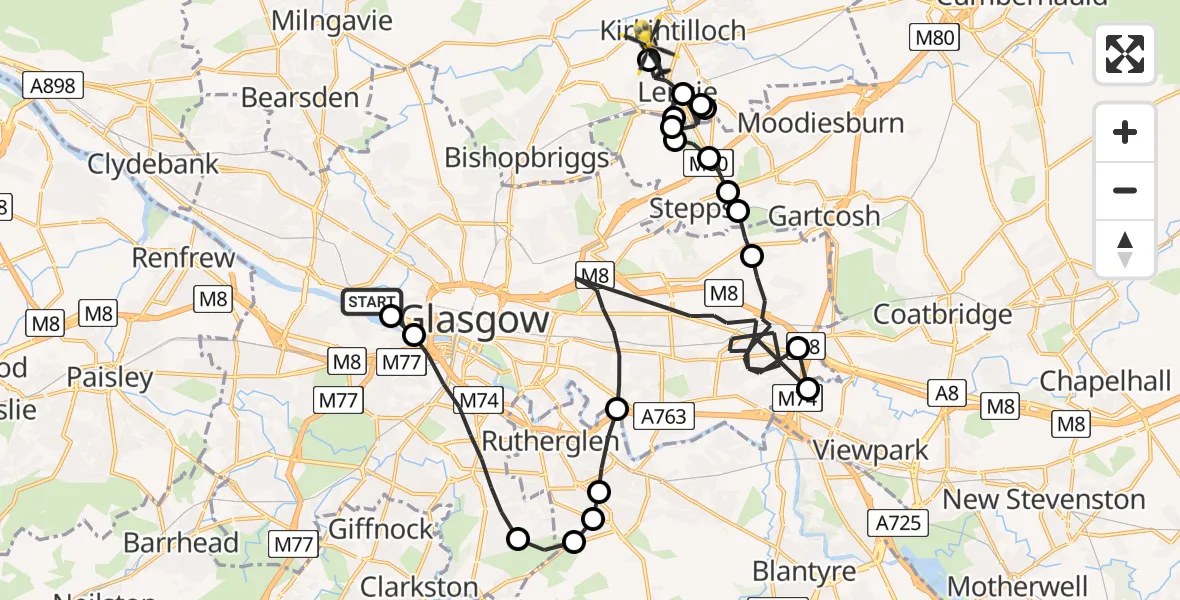 Flight route Police Helicopter Glasgow - Kirkintilloch, 26 July 2026, 12:11