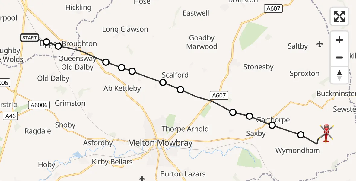 Flight route Air Ambulance Helicopter Rushcliffe - Sewstern, 26 July 2026, 12:12