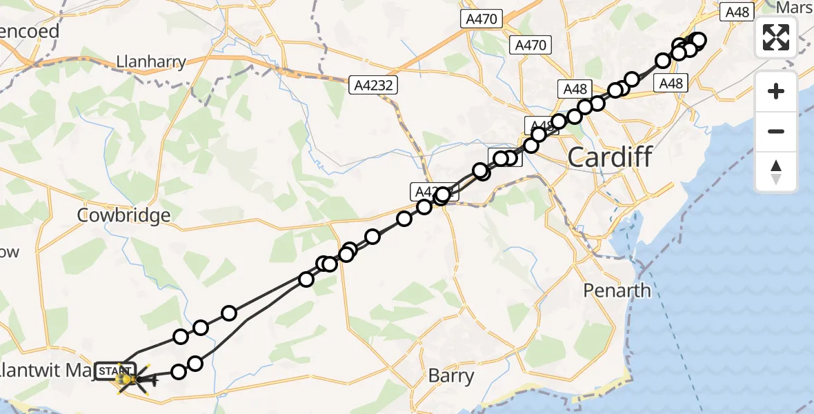 Flight route Police Helicopter MOD St Athan - MOD St Athan, 26 July 2026, 12:30