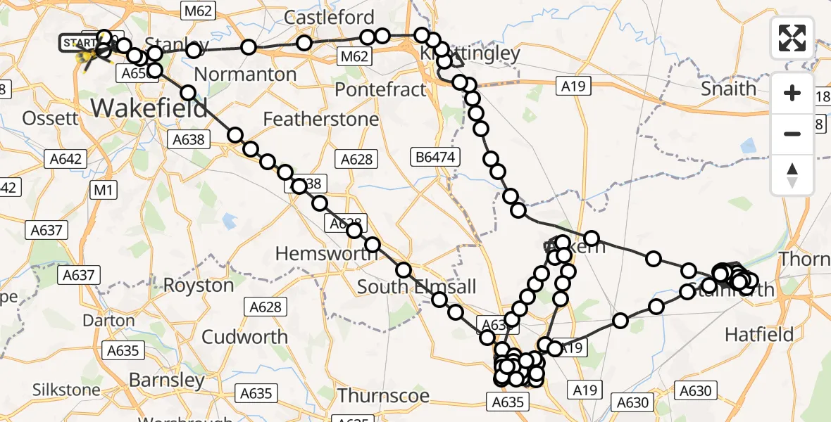 Flight route Police Helicopter East Ardsley - East Ardsley, 26 July 2026, 12:37