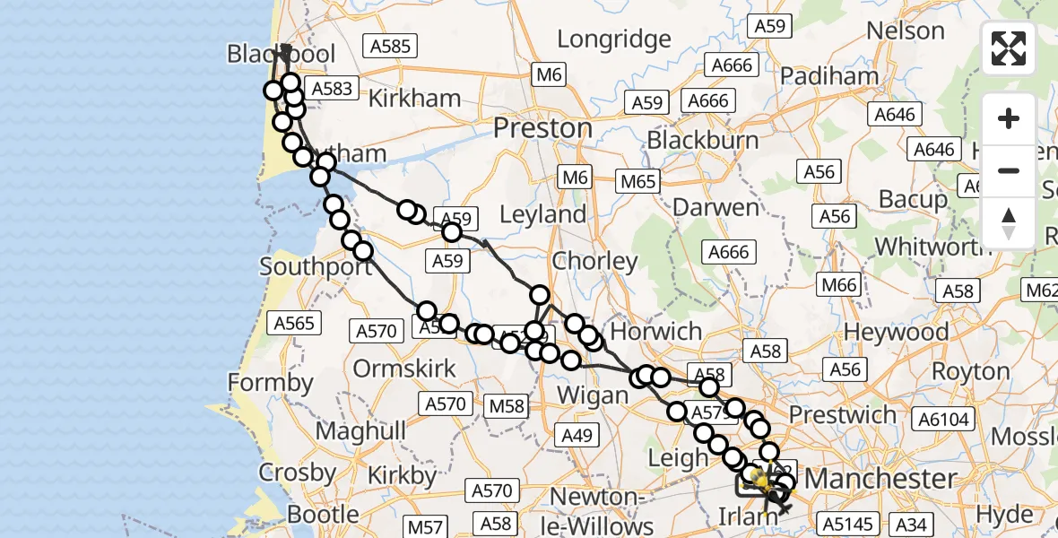 Flight route Police Helicopter Irlam - Manchester Barton Aerodrome, 26 July 2026, 13:16
