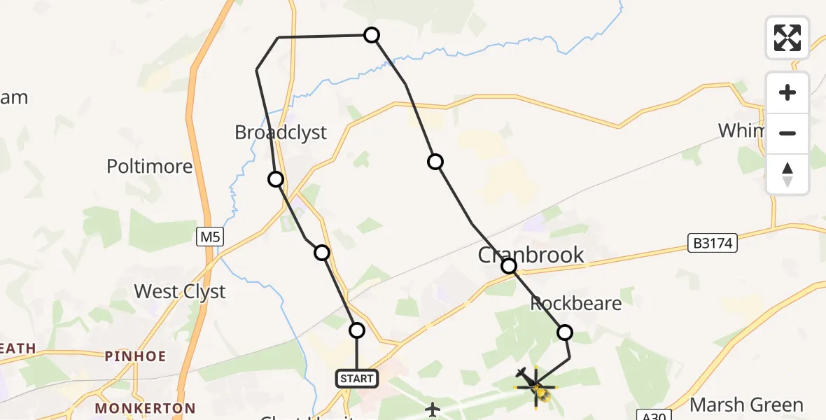 Flight route Police Helicopter Exeter International Airport - Exeter International Airport, 26 July 2026, 13:23
