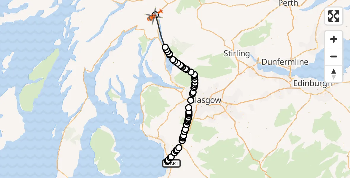 Flight route Coastguard Helicopter Glasgow Prestwick Airport - Argyll and Bute, 26 July 2026, 13:39