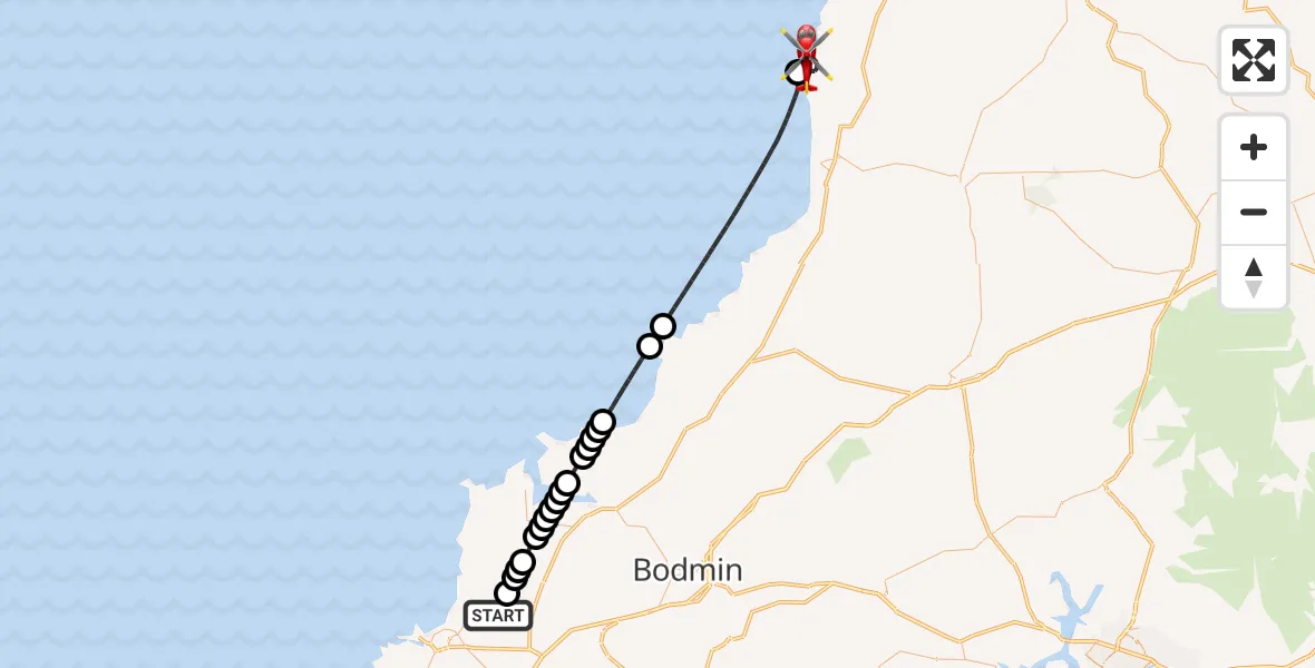 Flight route Air Ambulance Helicopter Cornwall Airport Newquay - Morwenstow, 26 July 2026, 13:46