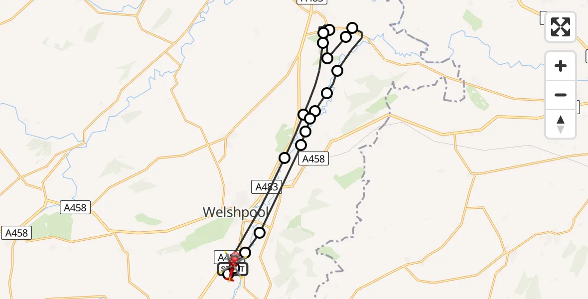 Flight route Air Ambulance Helicopter Welshpool Airport - Welshpool Airport, 26 July 2026, 14:04