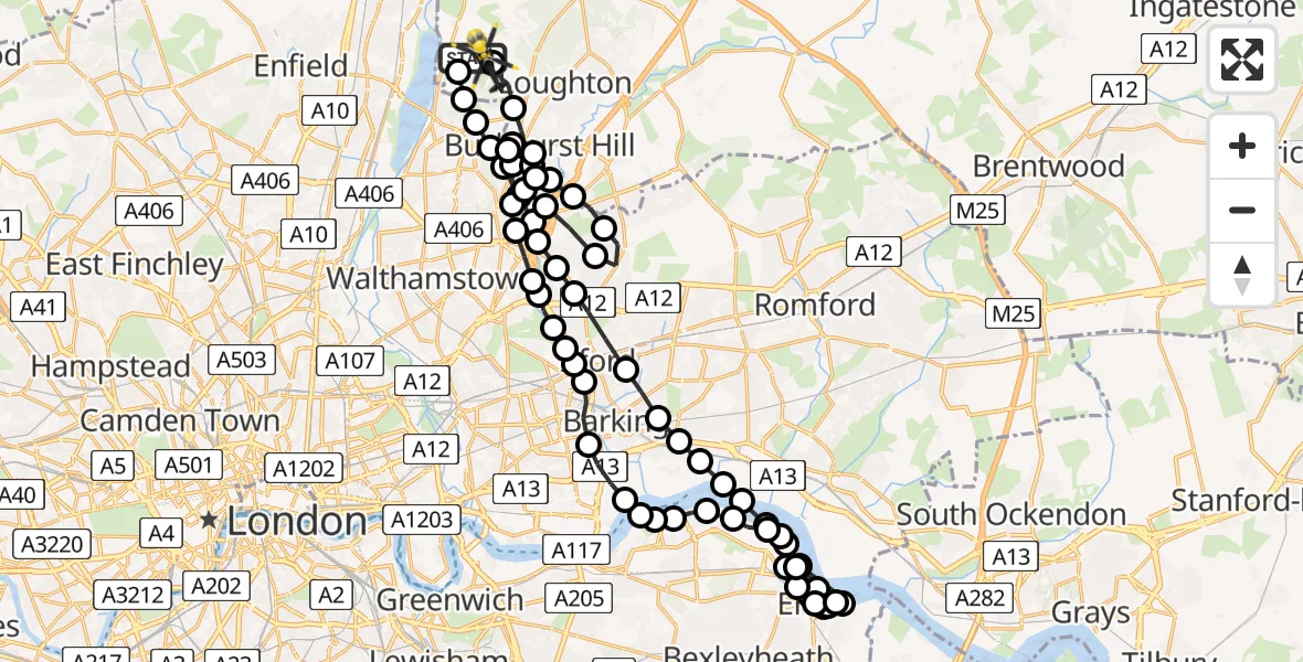 Flight route Police Helicopter Sewardstonebury - Sewardstonebury, 26 July 2026, 14:06