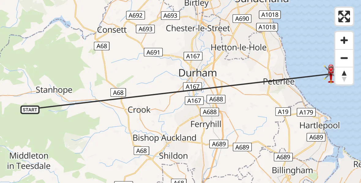 Flight route Air Ambulance Helicopter Stanhope - North Sea, 26 July 2026, 14:18