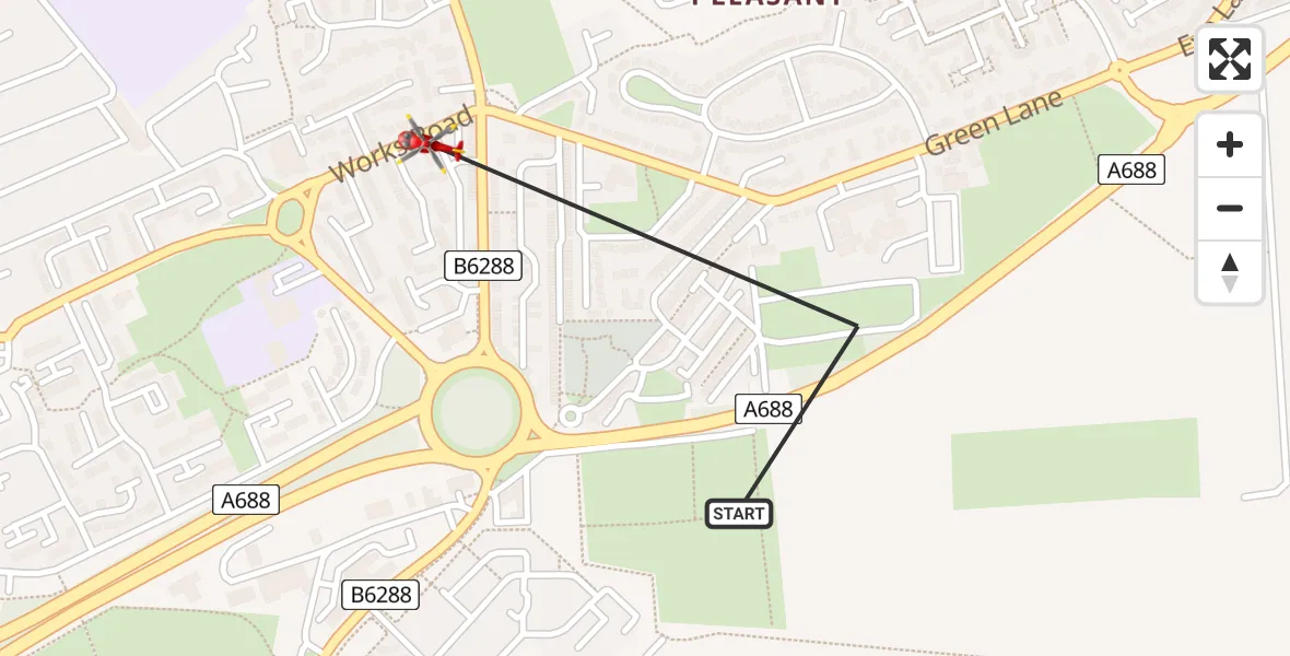 Flight route Air Ambulance Helicopter Spennymoor - Spennymoor, 26 July 2026, 14:24