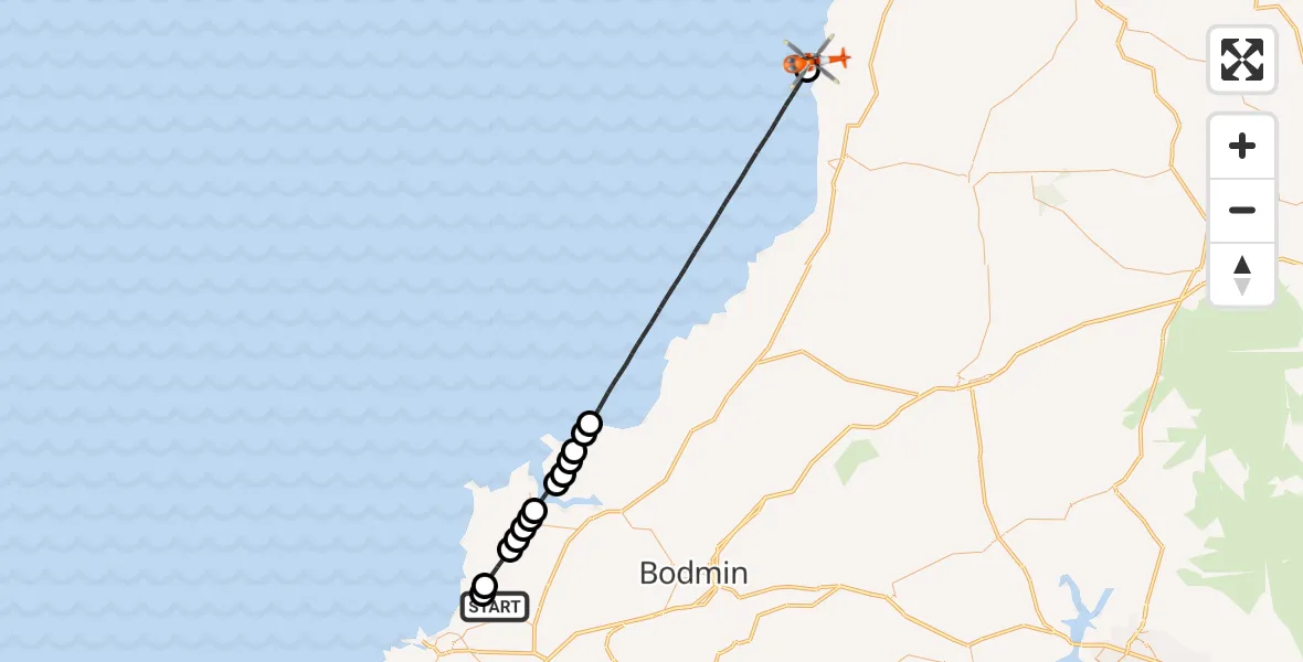 Flight route Coastguard Helicopter Cornwall Airport Newquay - Morwenstow, 26 July 2026, 15:08