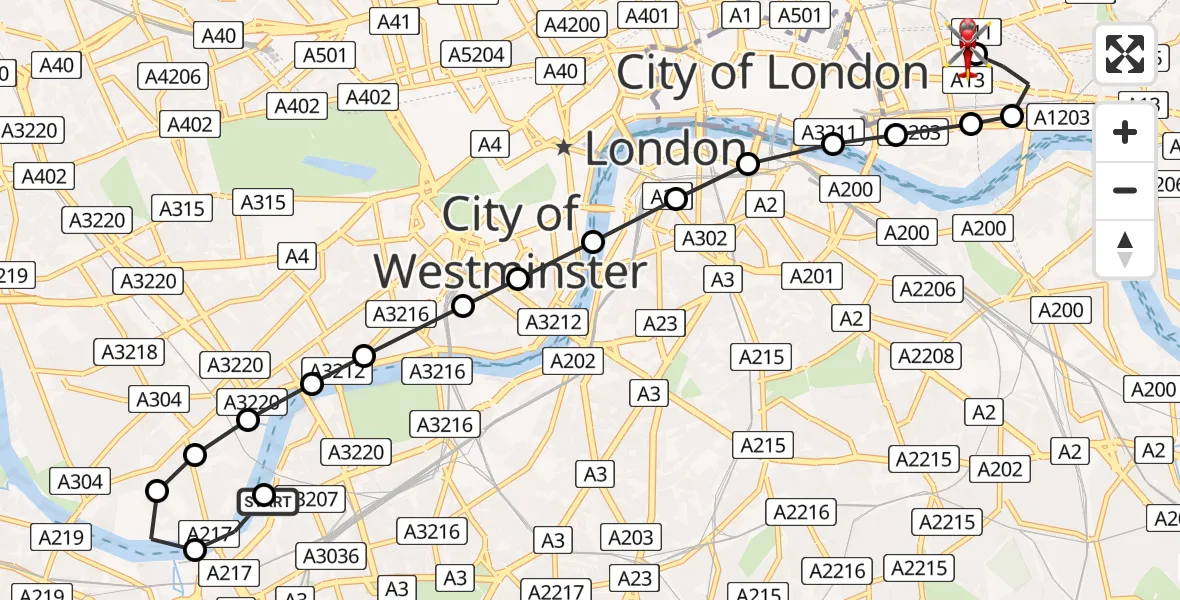 Flight route Air Ambulance Helicopter London Heliport - Royal London Hospital, 26 July 2026, 15:19