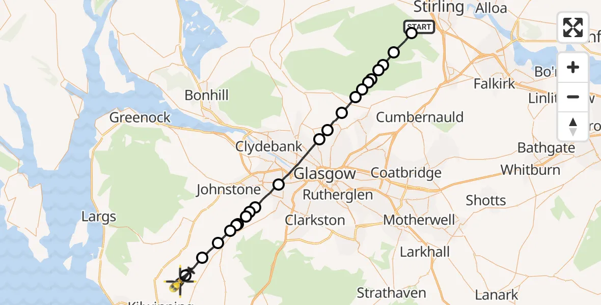 Flight route Police Helicopter Torbrex - Kilwinning, 26 July 2026, 15:19