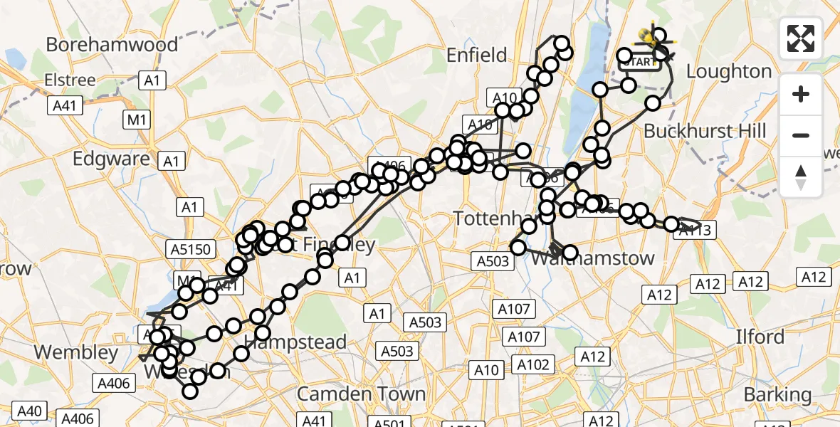 Flight route Police Helicopter Sewardstonebury - Sewardstonebury, 26 July 2026, 15:29