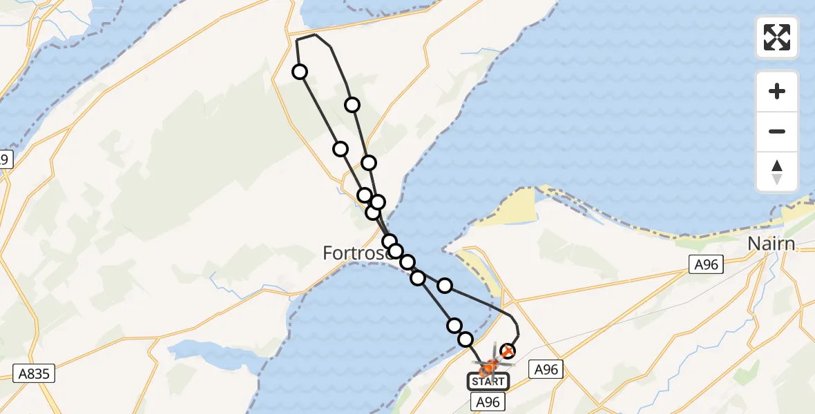 Flight route Coastguard Helicopter Inverness Airport - Inverness Airport, 26 July 2026, 15:30