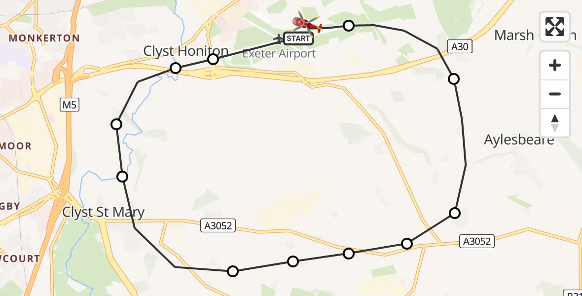 Flight route Air Ambulance Helicopter Exeter International Airport - Exeter International Airport, 26 July 2026, 15:52