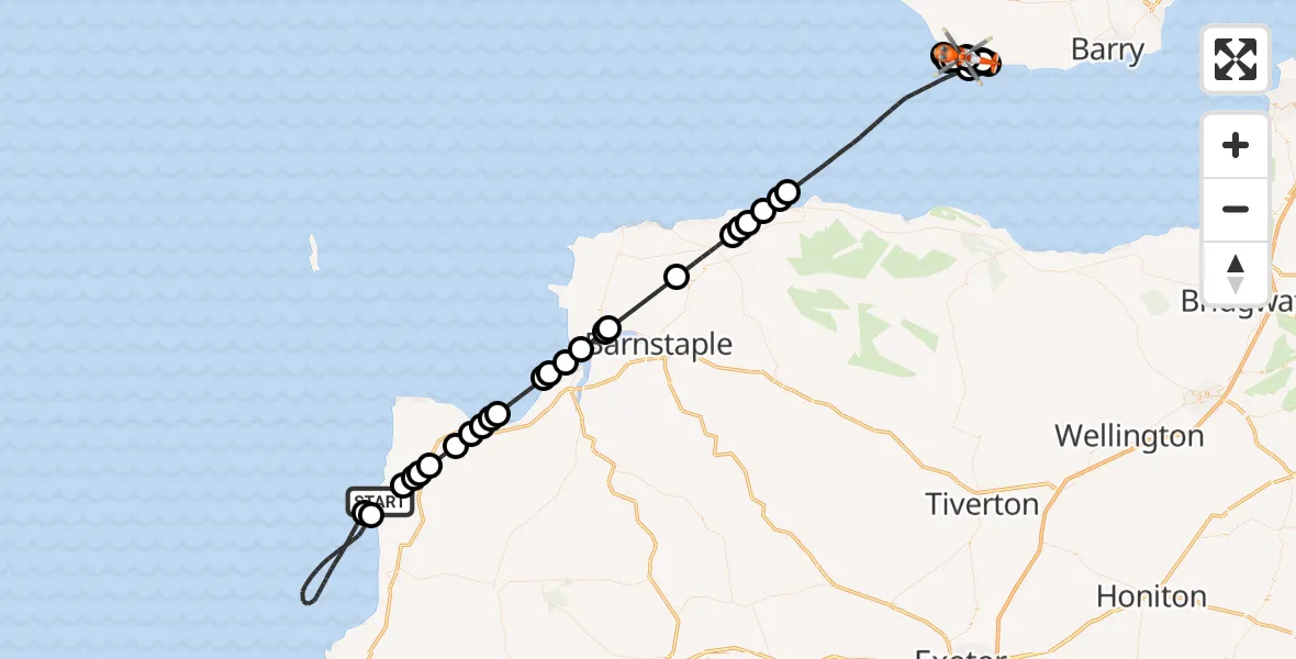 Flight route Coastguard Helicopter Morwenstow - St Donats, 26 July 2026, 16:02